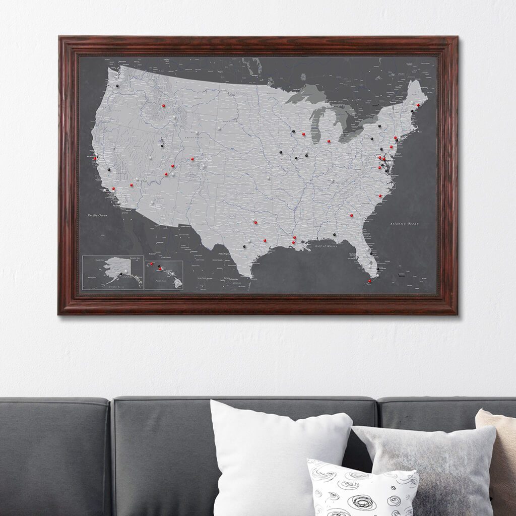 Canvas Stormy Dreams USA Wall Map Solid Wood Cherry  Frame