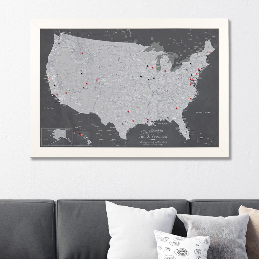 Canvas Stormy Dreams USA Wall Map Textured White Frame