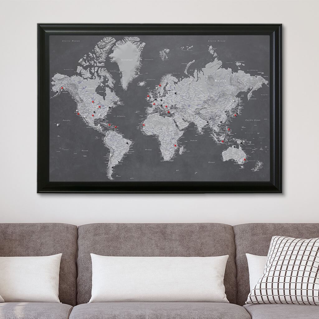 Canvas Stormy Dreams World Map Black Frame