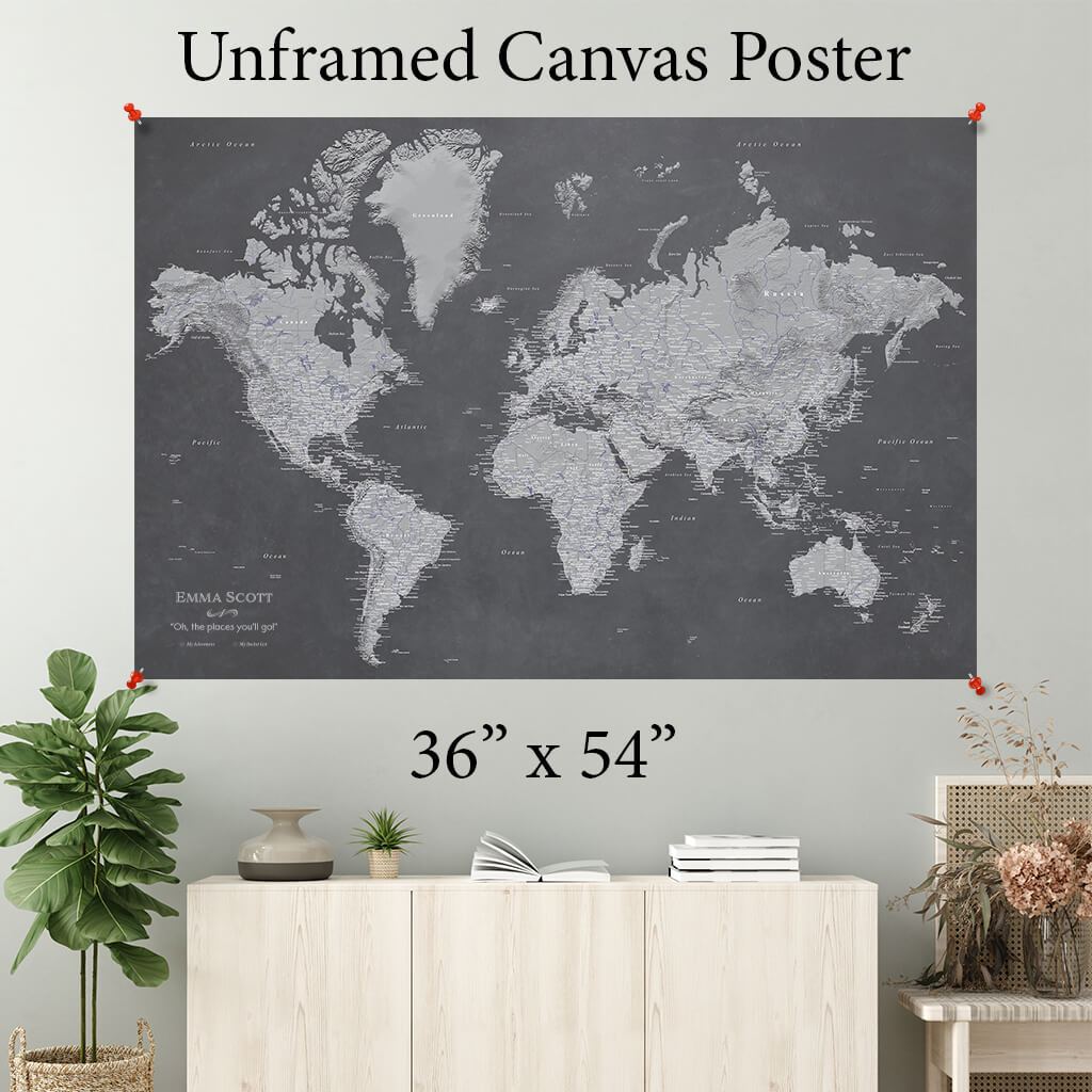 Stormy Dream World Canvas Poster Map 36 x 54