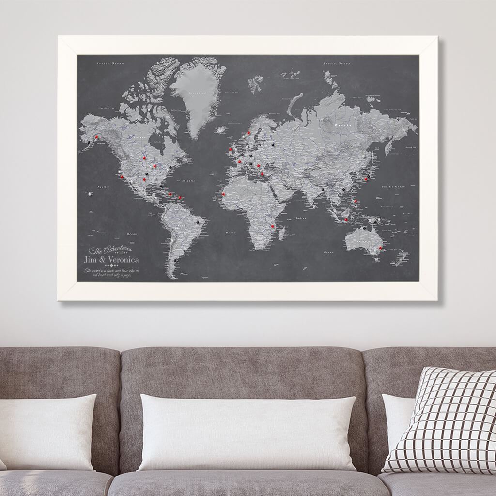 Canvas Stormy Dreams World Map in Textured White Frame