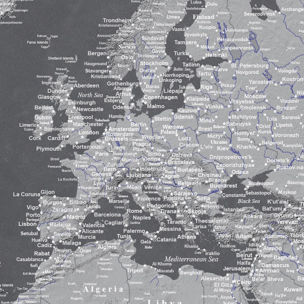 Stormy Dreams World Map Closeup of Europe
