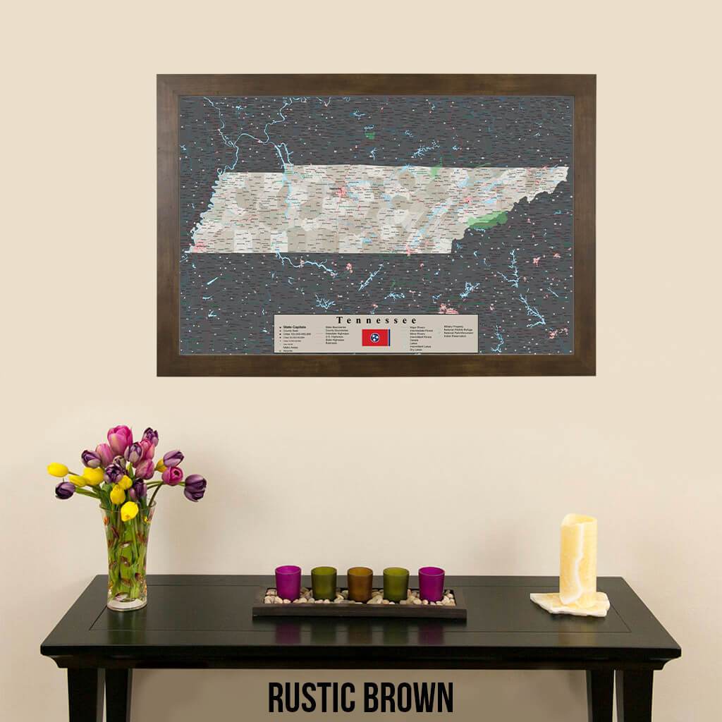 Earth Toned Tennessee Framed Pinboard Map Rustic Brown Frame