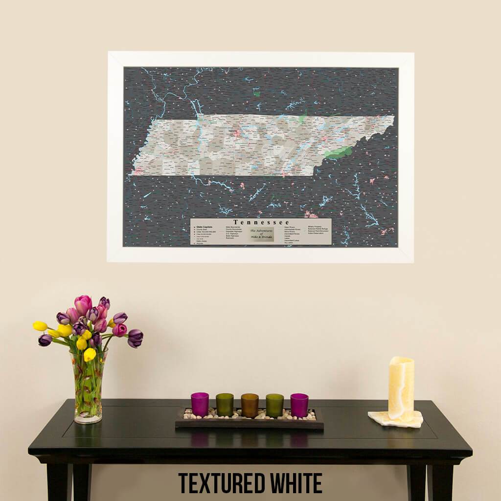 Earth Toned Tennessee Framed Pinboard Map Textured White Frame