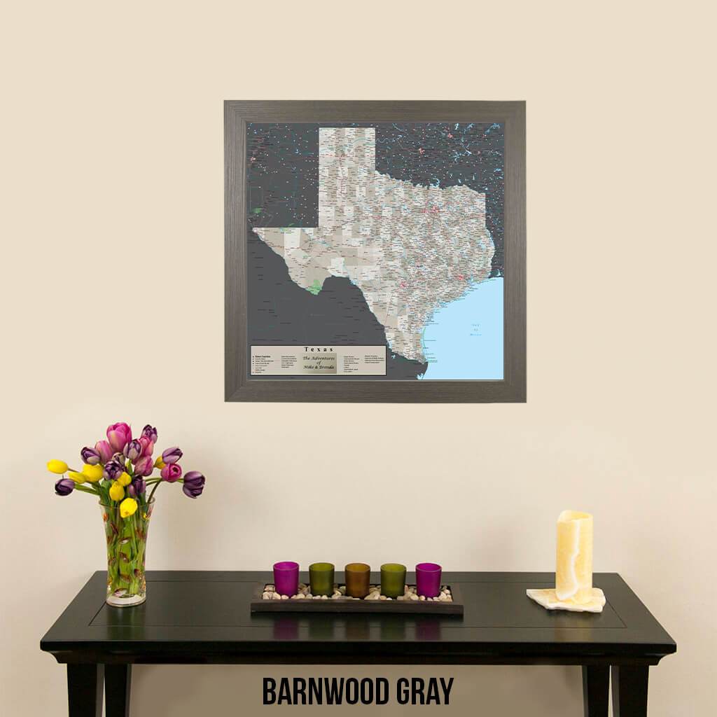 Earth Toned Texas Push Pin Travel Map Barnwood Gray Frame