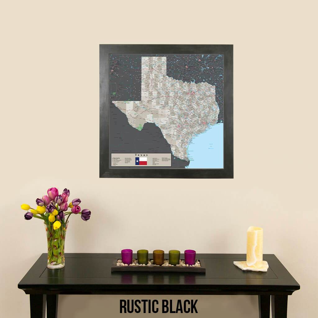 Earth Toned Texas Push Pin Travel Map Rustic Black
