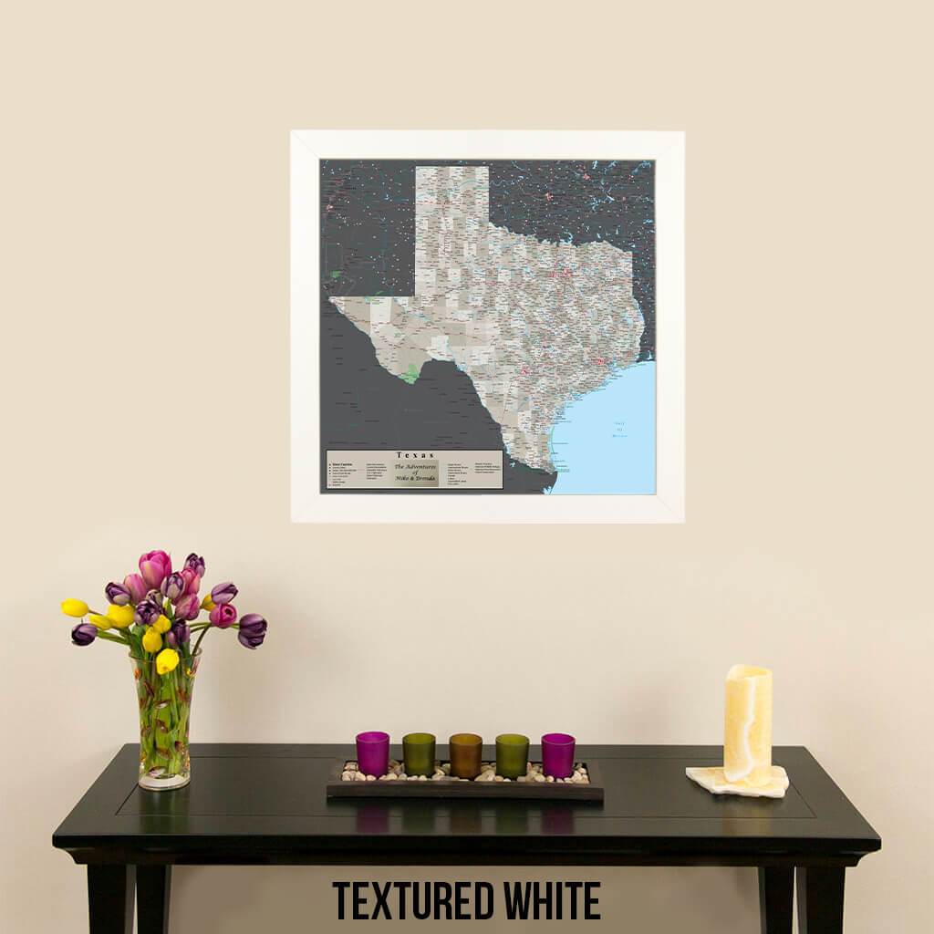 Earth Toned Texas Push Pin Travel Map Textured White Frame