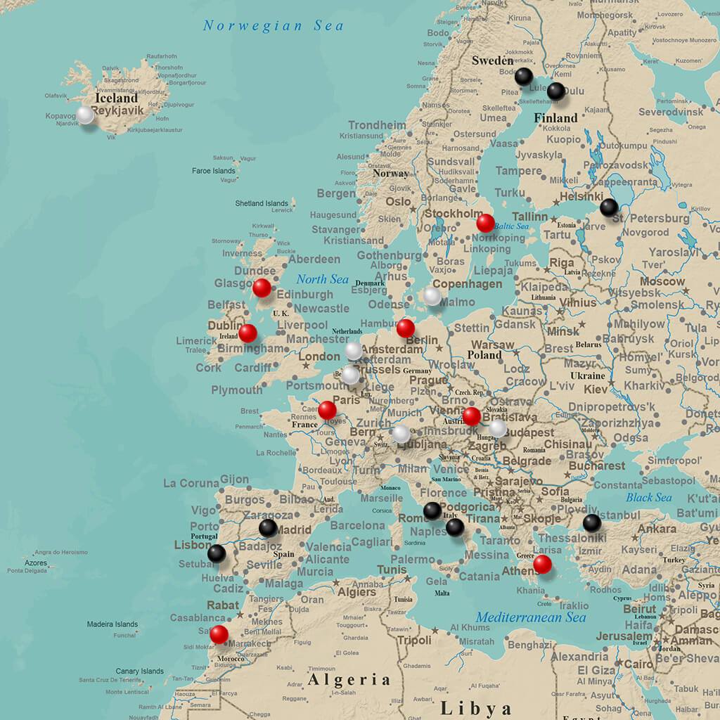 Close Up Europe Teal Dream Push Pin Travel Map
