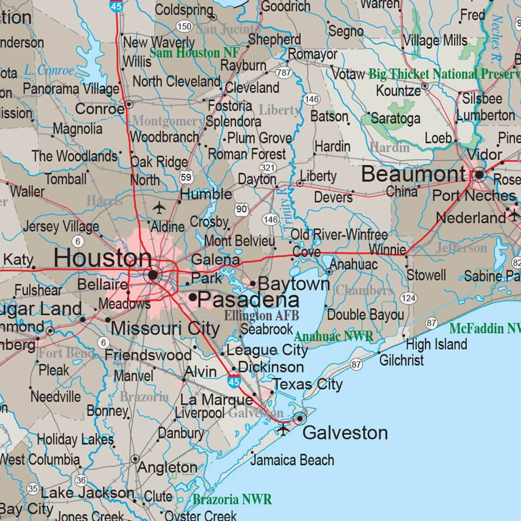 Earth Toned Texas Push Pin Travel Map closeup