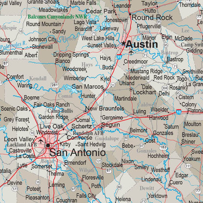 Earth Toned Texas Push Pin Travel Map closeup