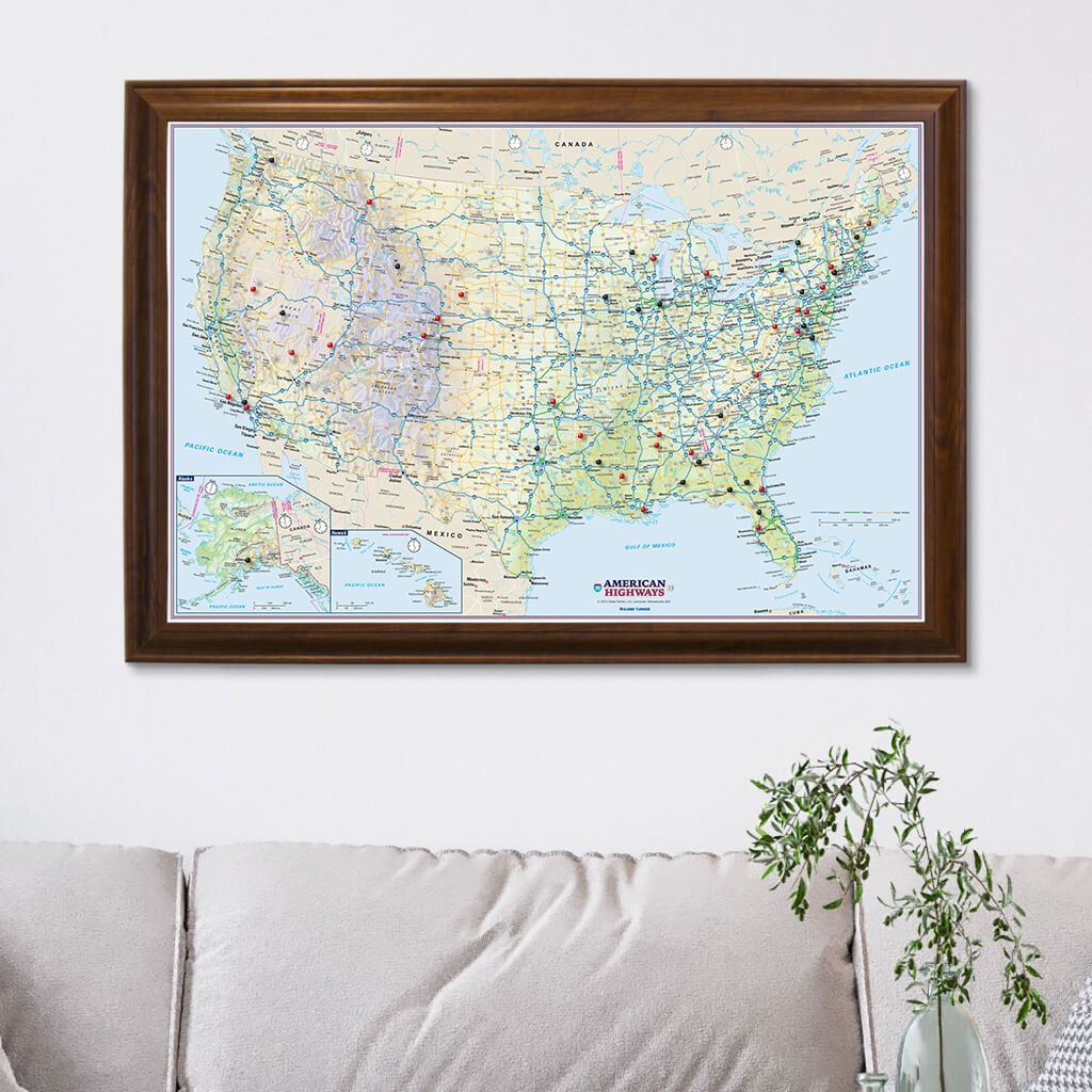 USA Interstate Highway Map in Brown Frame