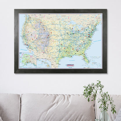 USA Interstate Highway Map in Rustic Black Frame