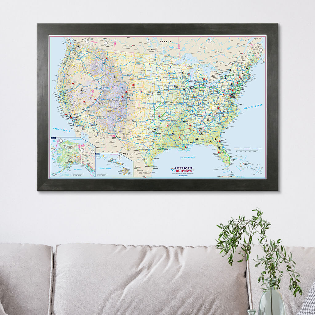 USA Interstate Highway Map in Rustic Black Frame