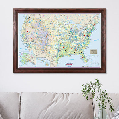 USA Interstate Highway Map in Solid Wood Cherry Frame