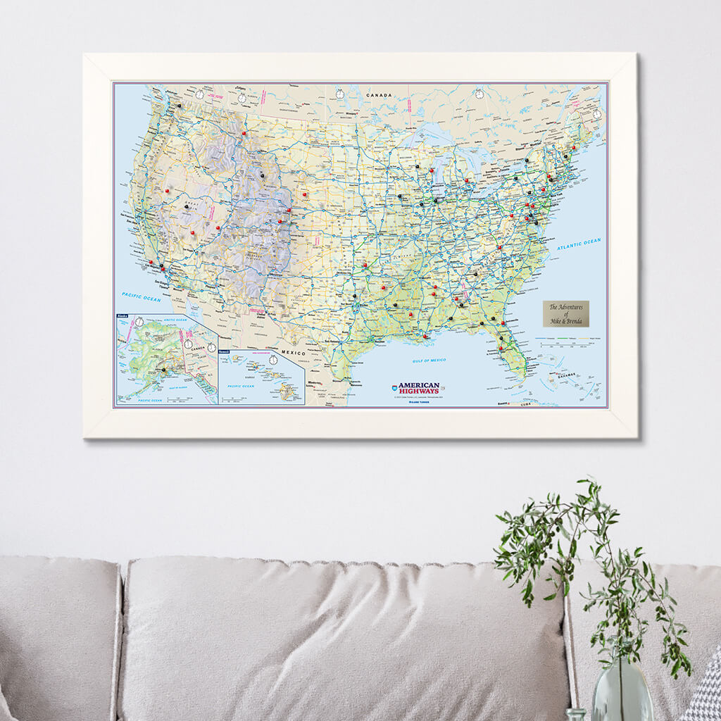 USA Interstate Highway Map in Textured White Frame