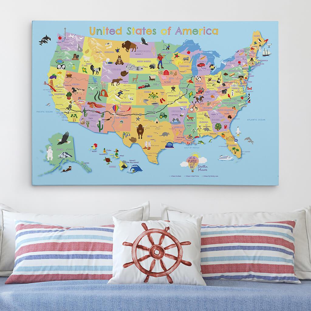 30x45 Gallery Wrapped Canvas Kids Map