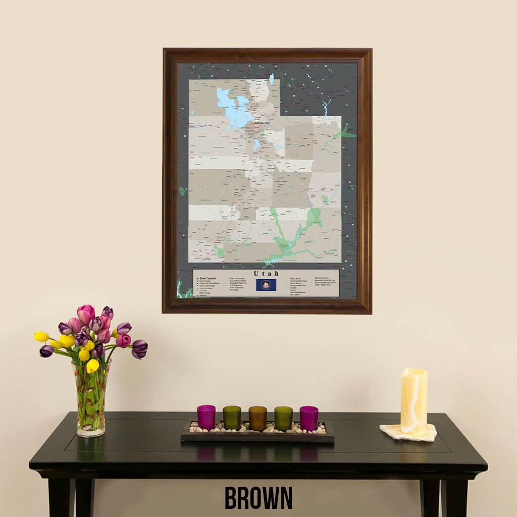 Earth Toned Utah State Pin Map Brown Frame