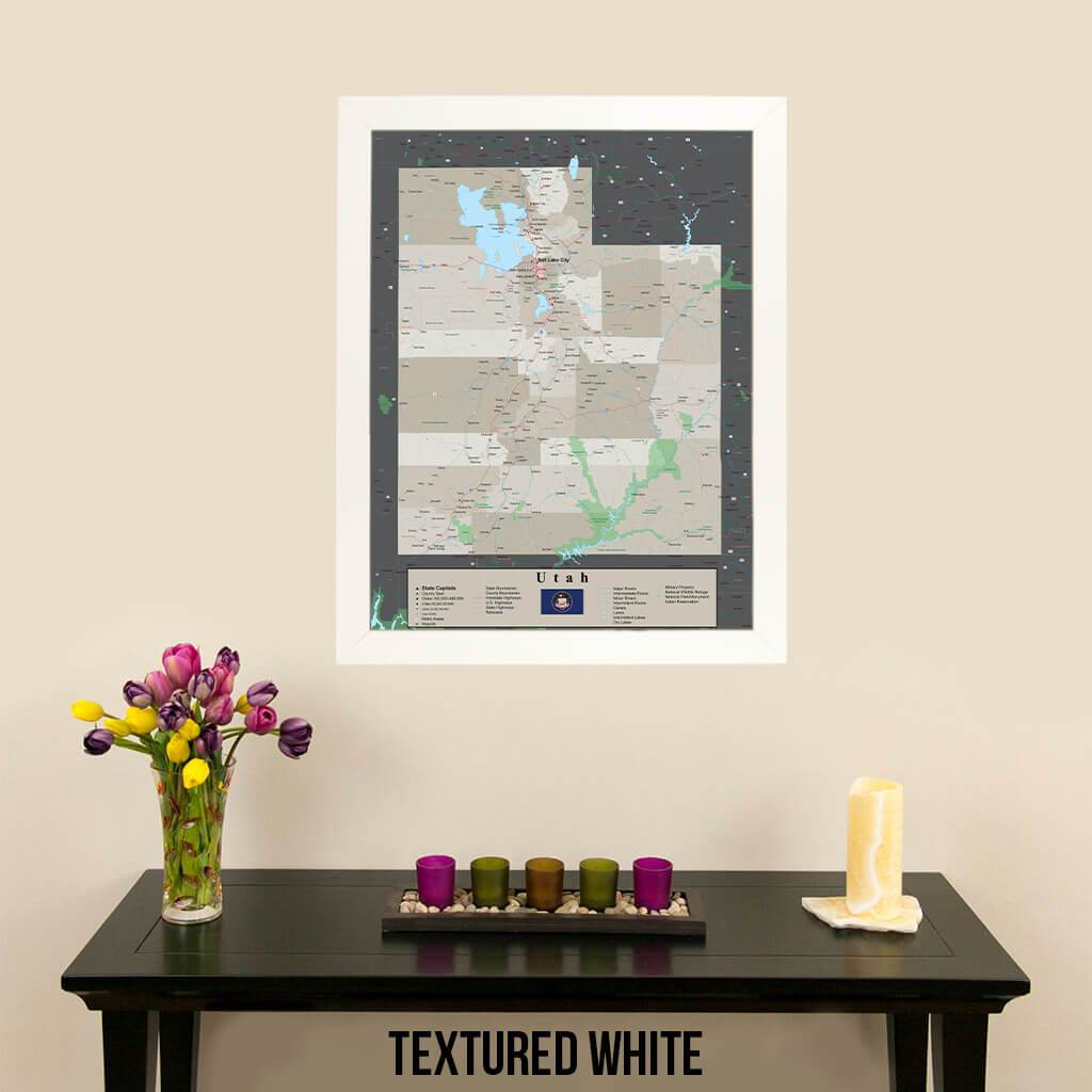 Earth Toned Utah State Pin Map Textured White Frame