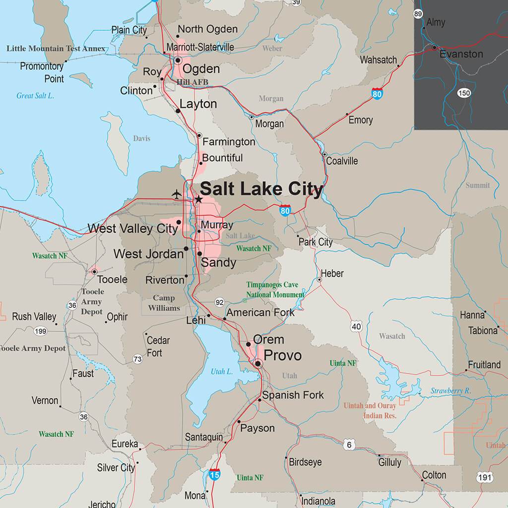 Earth Toned Utah State Pin Map Closeup