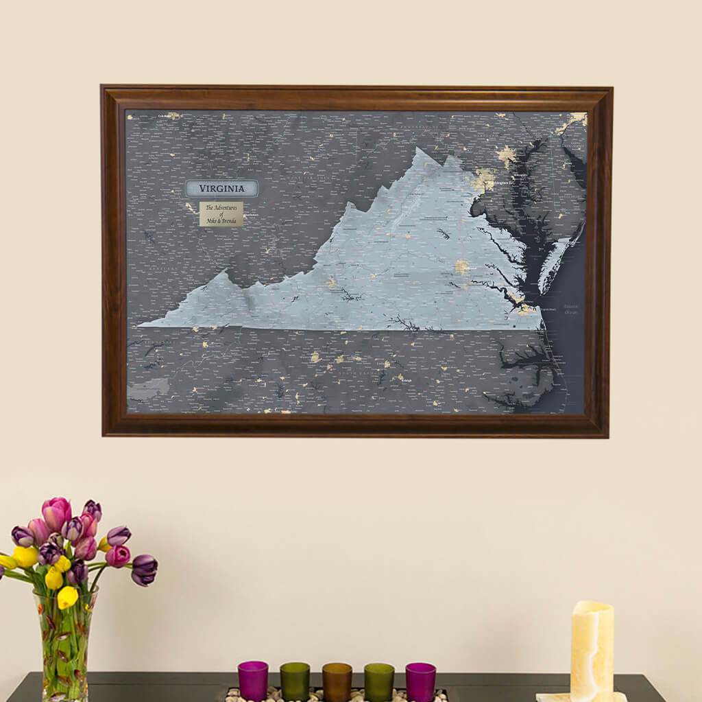 Framed Virginia State Slate Wall Map with Pins Main Image