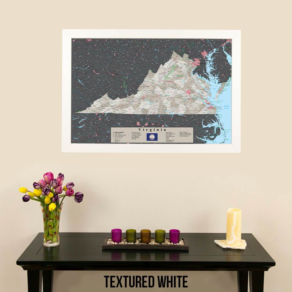 Earth Toned Virginia Travel Map with Pins Textured White Frame
