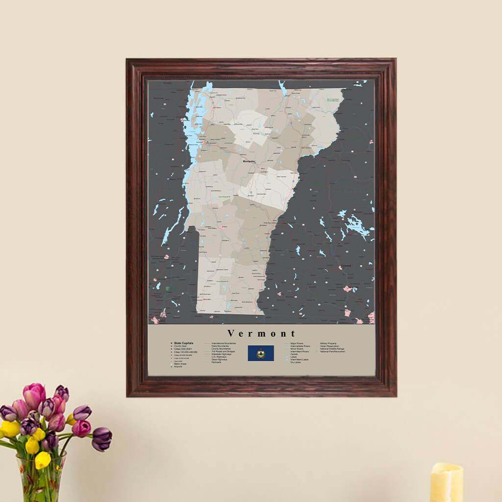 Earth Toned Vermont State Framed Map main picture
