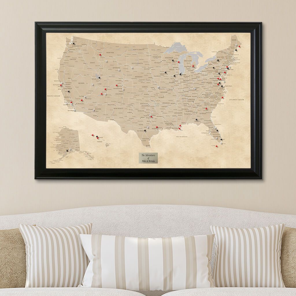 Vintage USA Travel Map in Black Frame