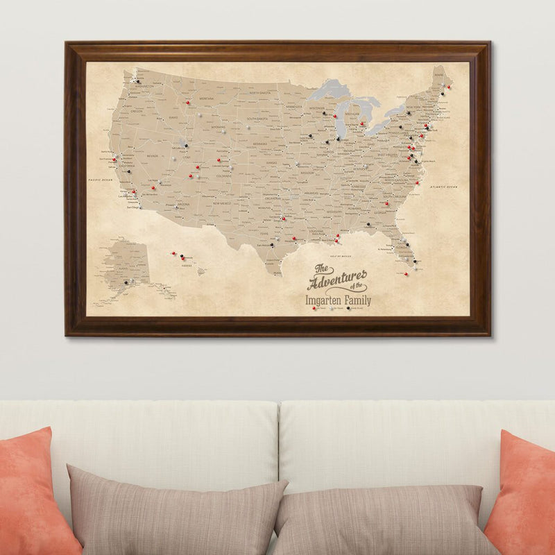 Vintage Style Canvas Map | United States Map Canvas - Push Pin Travel Maps