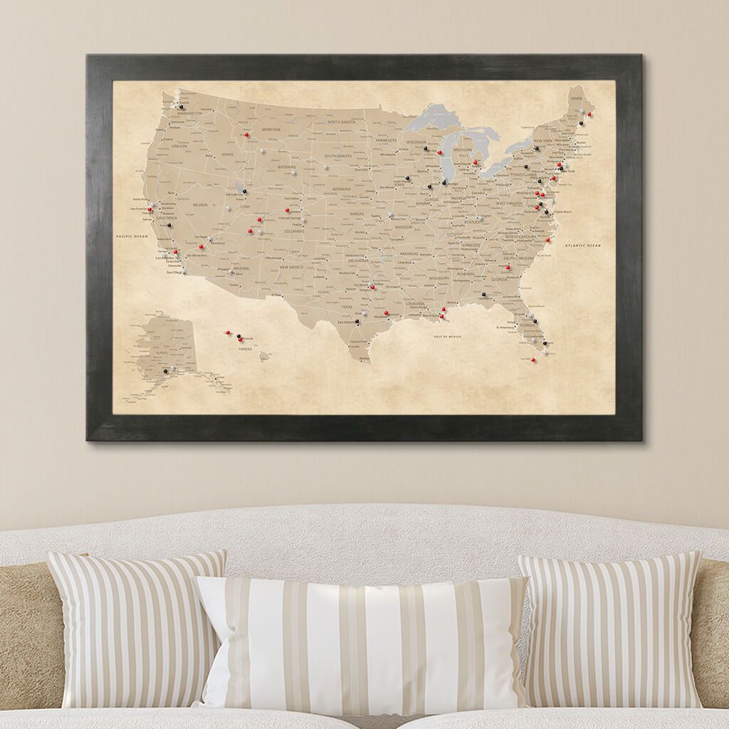 Vintage USA Travel Map in Rustic Black Frame