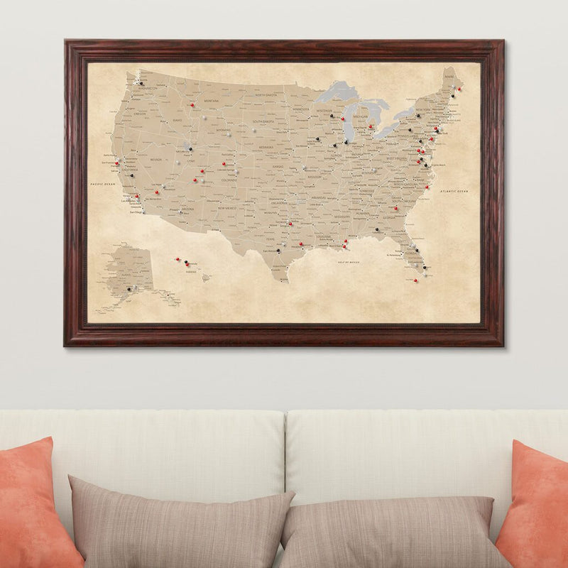 Vintage Style Canvas Map | United States Map Canvas - Push Pin Travel Maps
