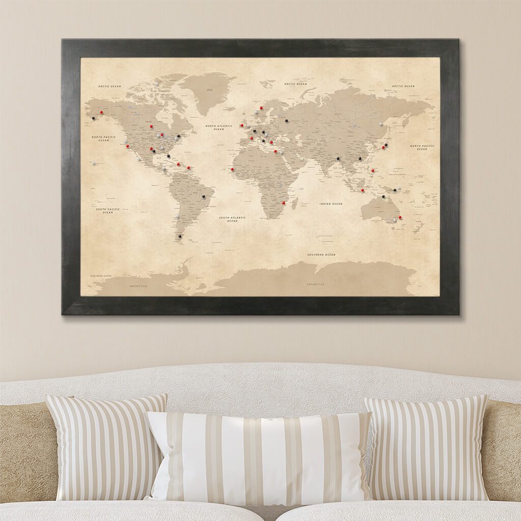 Old Style Map | Vintage World Travel Map With Frame - Push Pin Travel Maps