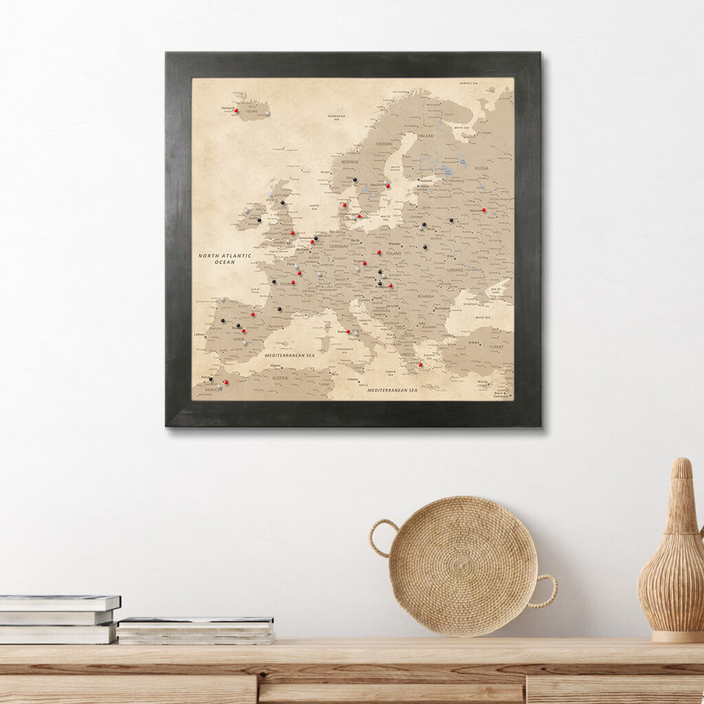 Square Vintage Europe Push Pin Travel Map - 24"x24"