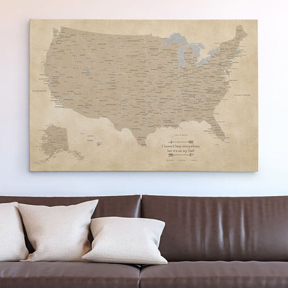 30x45 Gallery Wrapped Vintage USA Map
