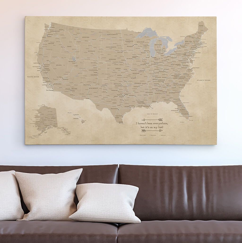 30x45 Gallery Wrapped Vintage USA Map
