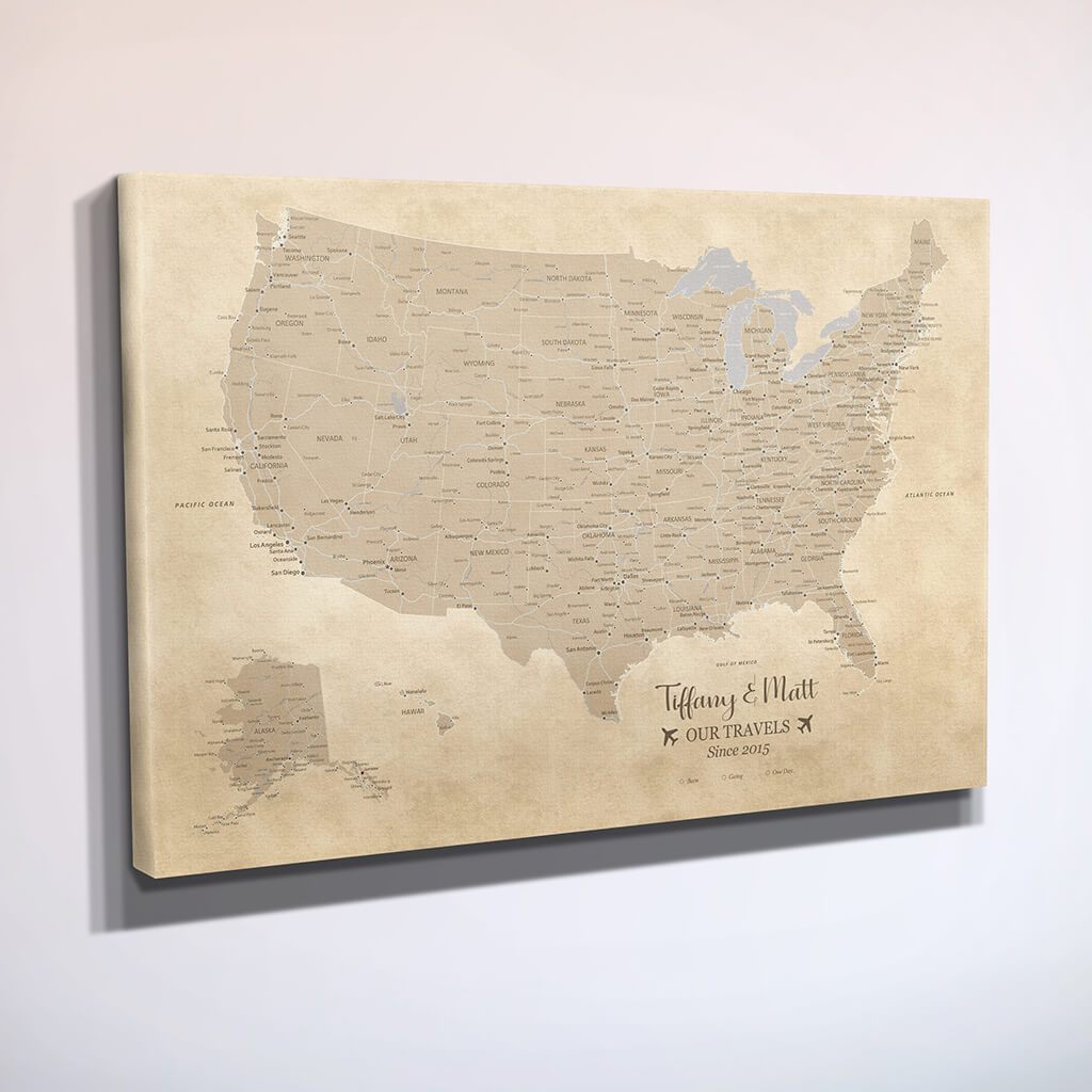 Gallery Wrapped Vintage USA Map Side View