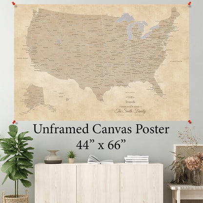 Vintage USA Map Canvas Poster 44 x 66