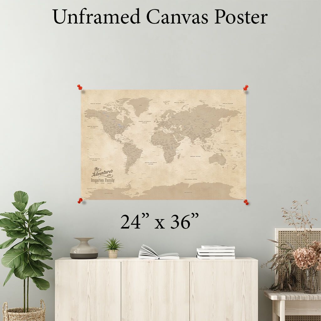 Vintage World Map Canvas Poster 24 x 36