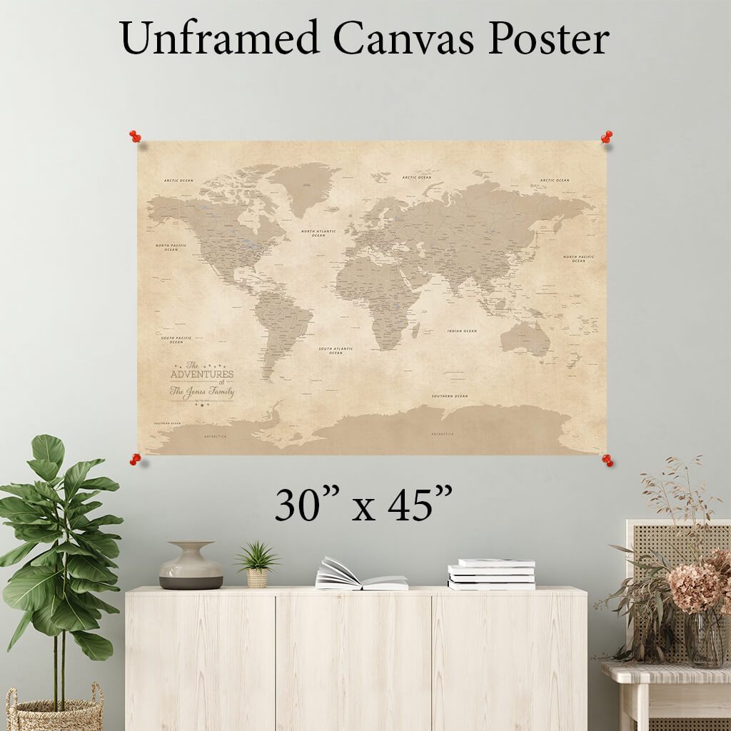 Vintage World Map Canvas Poster 30 x 45