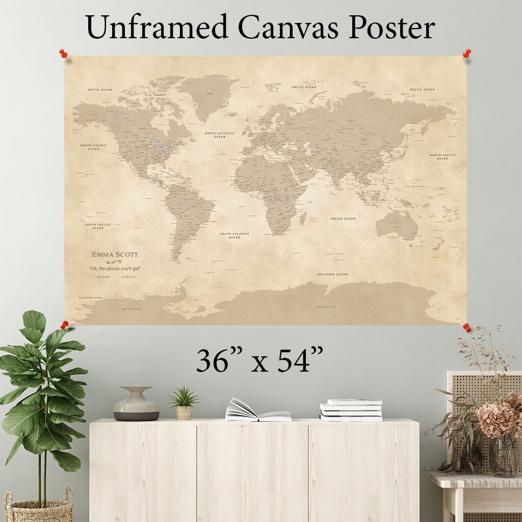 Vintage World Map Canvas Poster 36 x 54