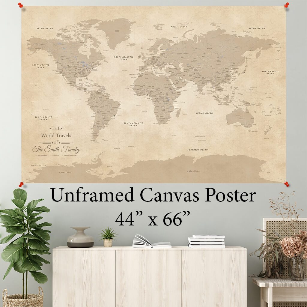 Vintage World Map Canvas Poster 44 x 66