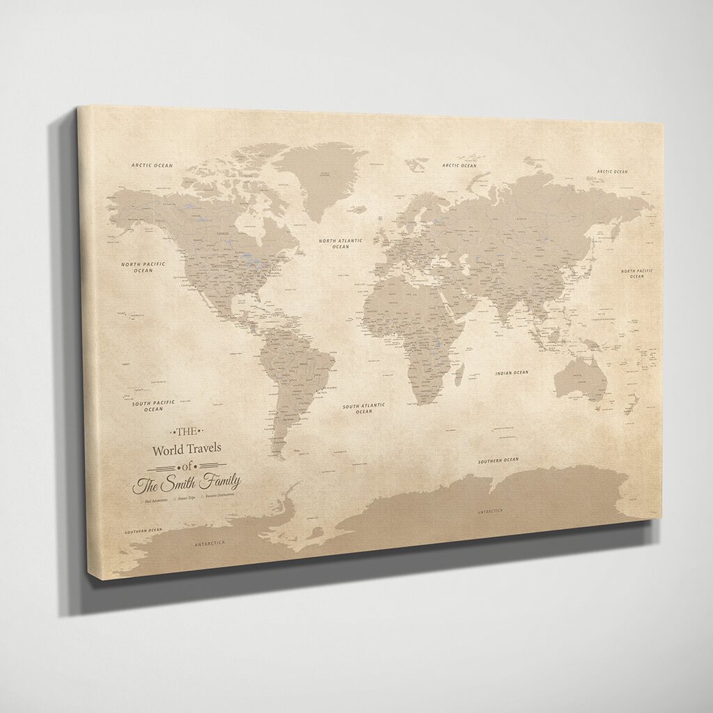 Canvas Vintage World Gallery Wrap Map Side View