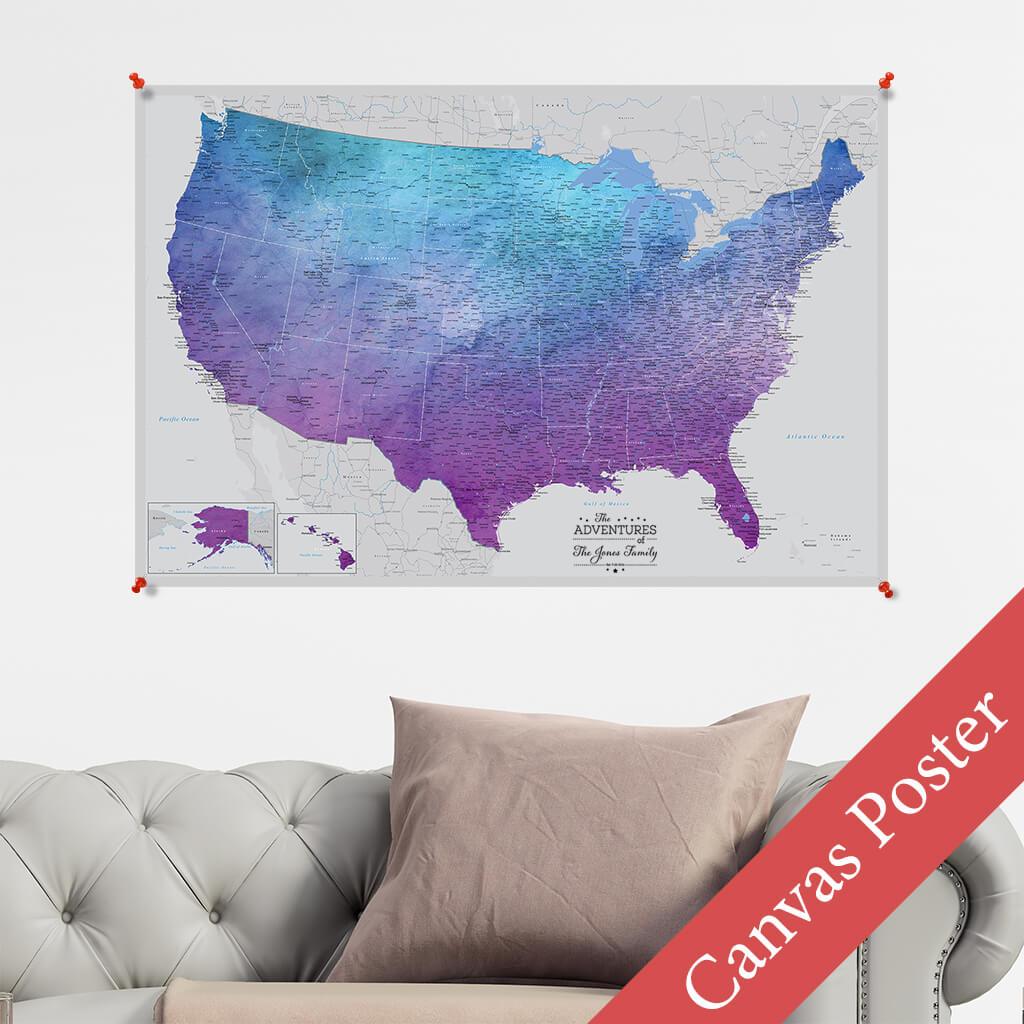 Vibrant Violet USA Canvas Poster Map