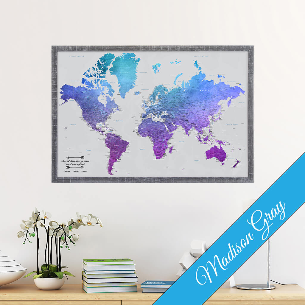 Canvas Vibrant Violet Watercolor World in Premium Madison Gray Frame