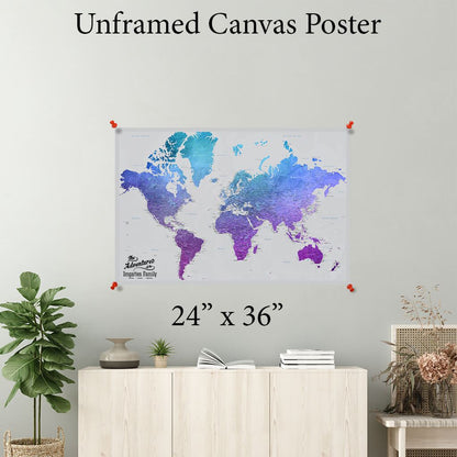 Vibrant Violet World Canvas Poster Map 24 x 36