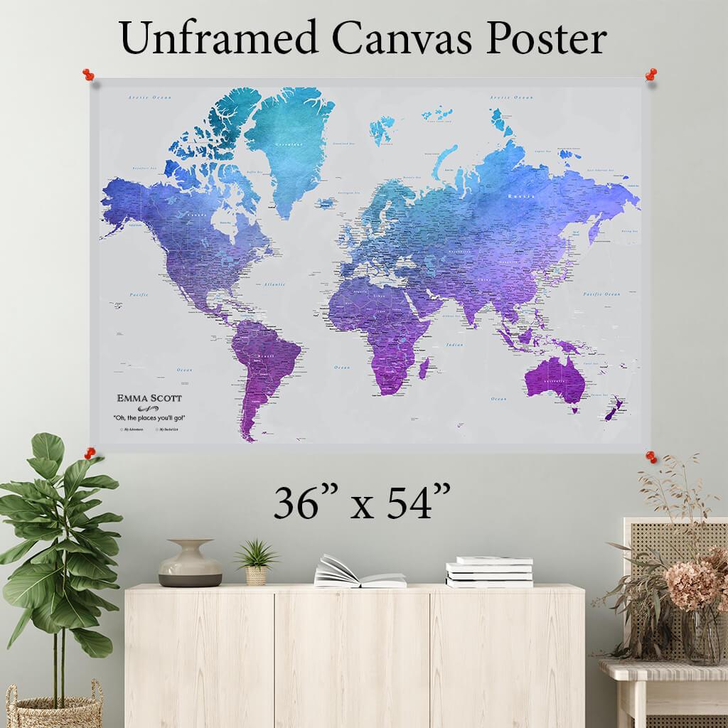 Vibrant Violet World Canvas Poster Map 36 x 54