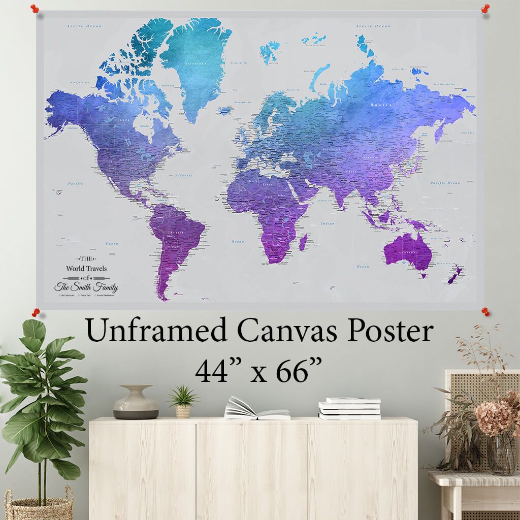 Vibrant Violet World Canvas Poster Map 44 x 66