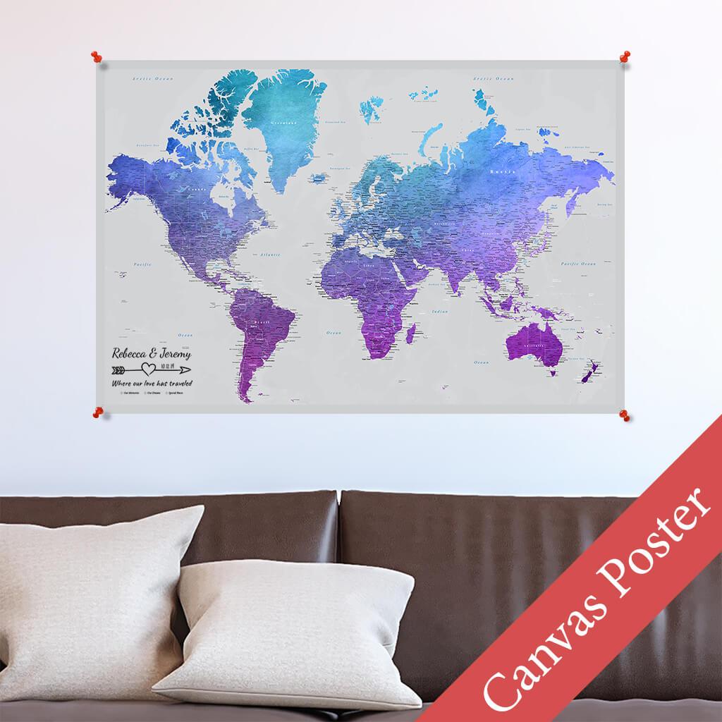 Vibrant Violet World Canvas Poster Map