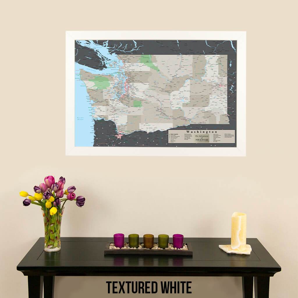 Earth Toned Washington State Push Pin Travel Map Textured White Frame