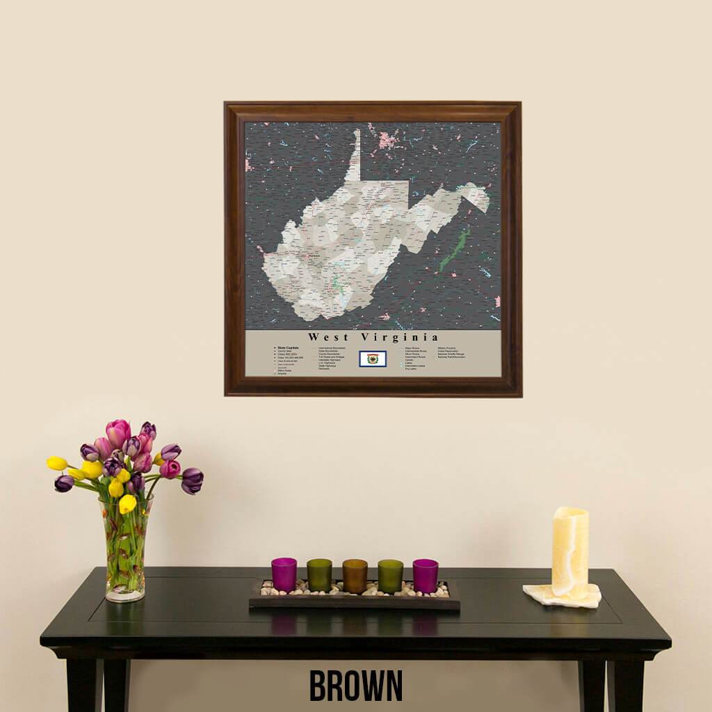 Earth Toned West Virginia State Travel Map Brown Frame