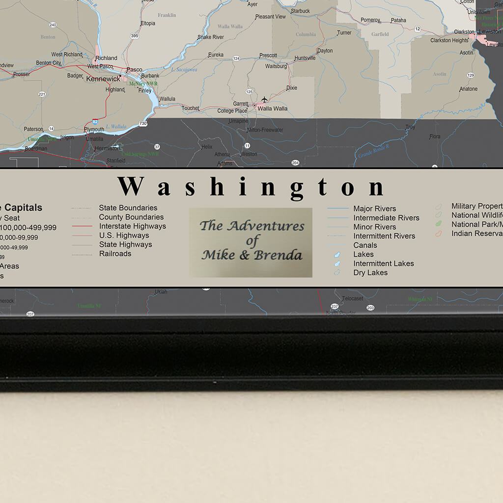 Earth Toned Washington State Push Pin Travel Map plaque location